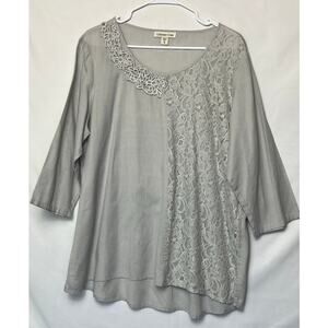Coldwater Creek Women’s XL Gray Linen Blend 3/4 Sleeve Pullover Tunic Top Casual